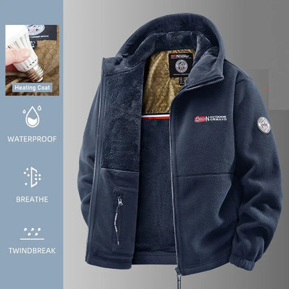 Winter Fleece Jacket Men Casual Thickened Wool Coat Athleisure Design Warm Fashion Hooded Jackets Snow Ski Suit Tactical Coat