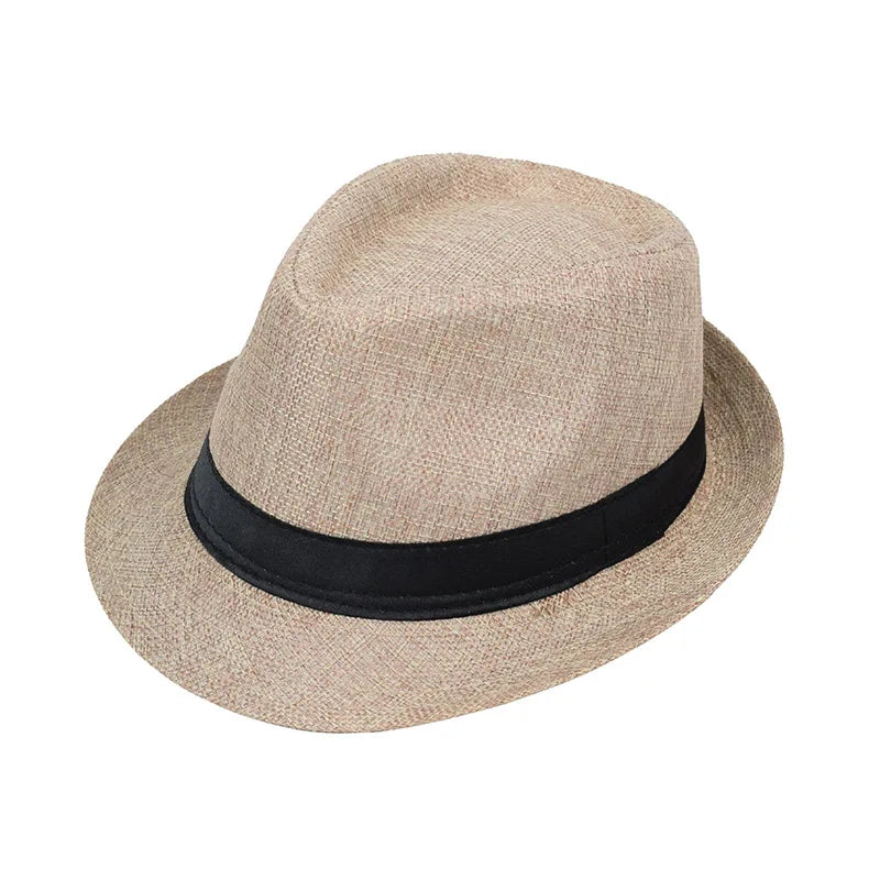 Jazz Hat British Style Linen Solid Color Hat for Men and Women Rolled Brim Couple Style Sun Hat Paper Straw Hat