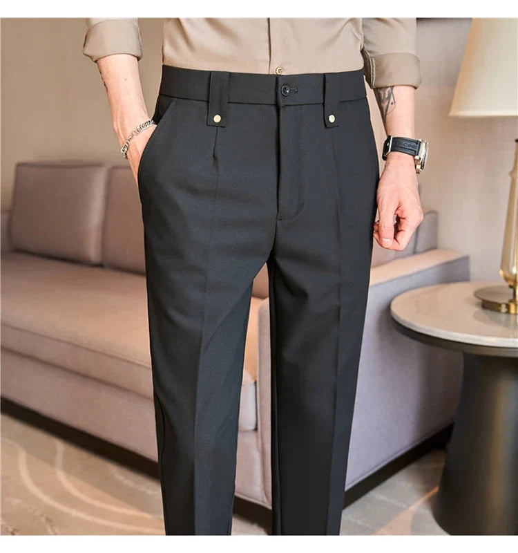 Mens Suit Pants 2026 Spring New British Style Elastic Waist Solid Casual Formal Dress Pants Slim Fit Trousers for Men Clothing
