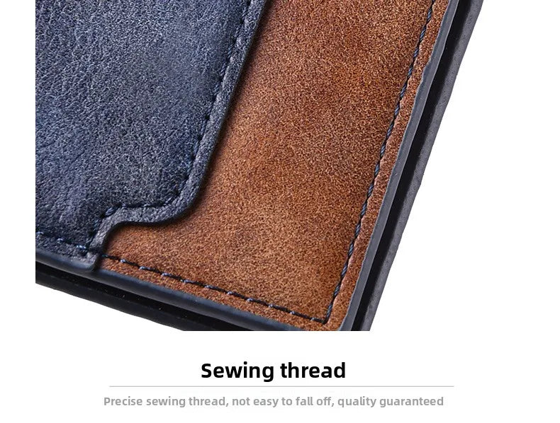 New men's frosted large capacity wallet, business triple fold thin zipper, soft leather wallet, short wallet