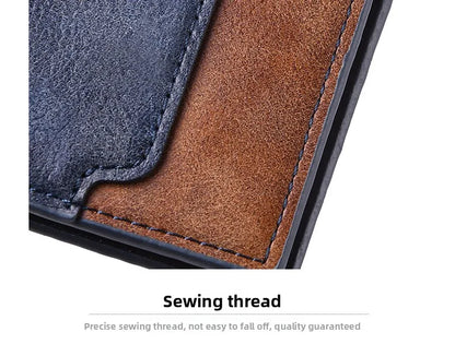 New men's frosted large capacity wallet, business triple fold thin zipper, soft leather wallet, short wallet
