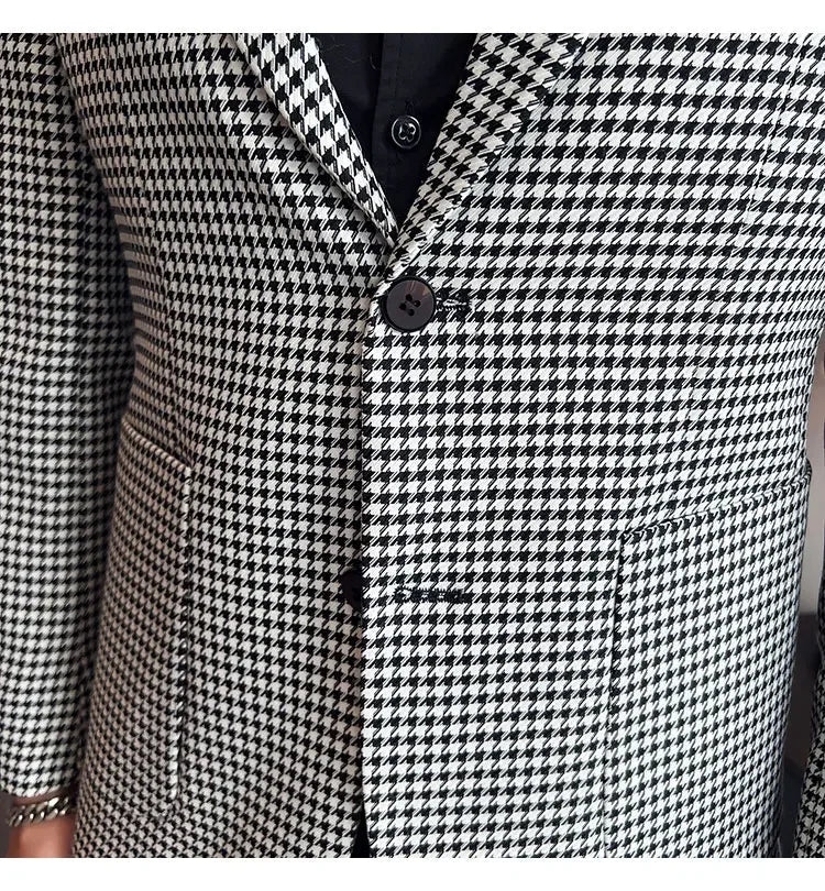 2025 Spring Men's Plaid Suit Jacket Korean Luxury Business Slim Fit Social Suit Jacket Formal Social Party Wedding Prom Tuxedo