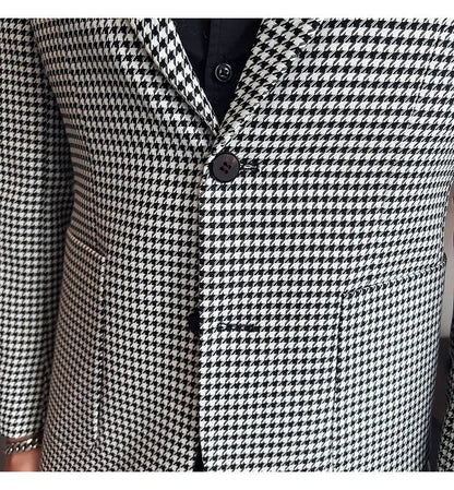 2025 Spring Men's Plaid Suit Jacket Korean Luxury Business Slim Fit Social Suit Jacket Formal Social Party Wedding Prom Tuxedo