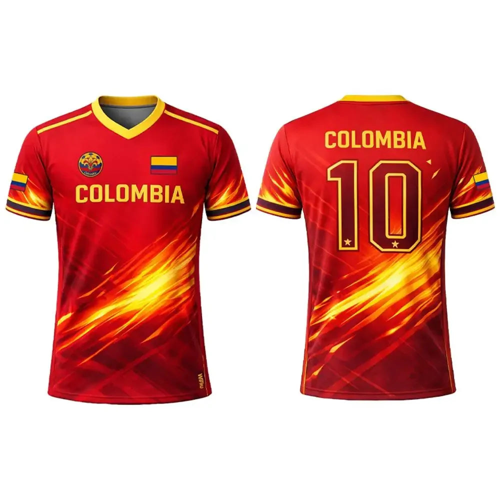 Colombia Flag 3D Printed Jersey Summer Outdoor Sports Breathable Short-sleeved Football Training Top Unisex Casual V-neck Tee