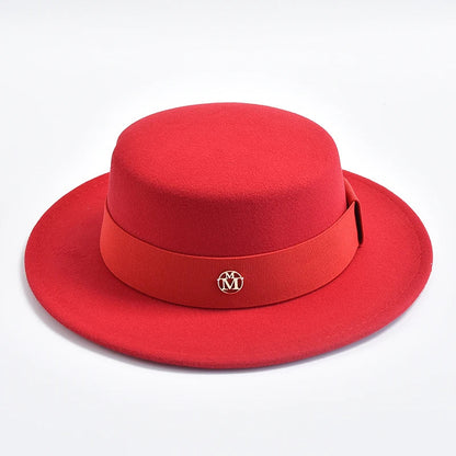 British Style Fedora Hats for Women Fashion Autumn Winter Flat Top Bow Elastic Ribbon Felt Hats Wedding Dress Jazz Cap