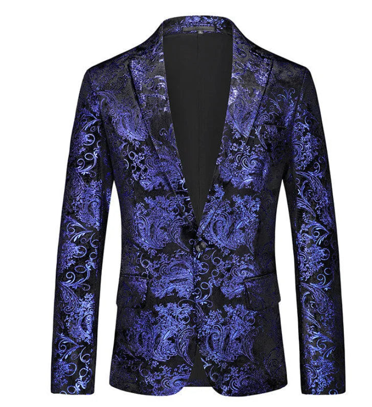 New Men Luxury Velvet Suit Foil Stamped Printed Jacket , Fashion Male Business Social Wedding Prom Party Dress Slim Fit Blazers