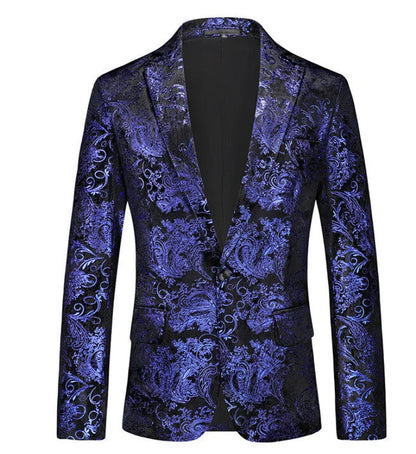 New Men Luxury Velvet Suit Foil Stamped Printed Jacket , Fashion Male Business Social Wedding Prom Party Dress Slim Fit Blazers