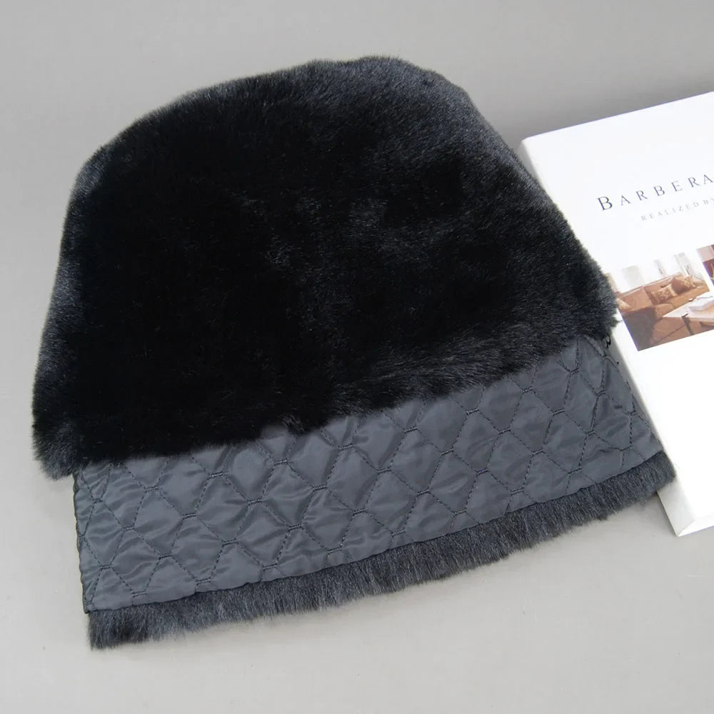 New Winter Outdoor Women Fake Real Rabbit Fur Hat Natural Warm Rabbit Fur Bomber Hats Male Quality Fake Rabbit Fur Caps