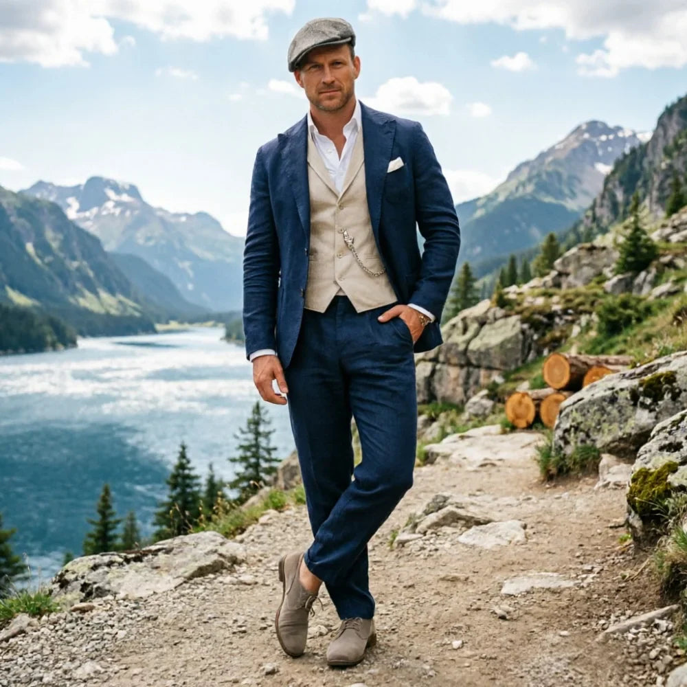 Sage Green Linen Men 3 Piece Suit Breathable Slim Fit Summer Beach Formal Wear For Wedding Business Party Occasion Outfit