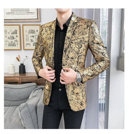 2025 Autumn and Winter Hot Gold Suit Male Performance Host Suit Fashion Performance Large Size Personality Trendy Nightclub Coat