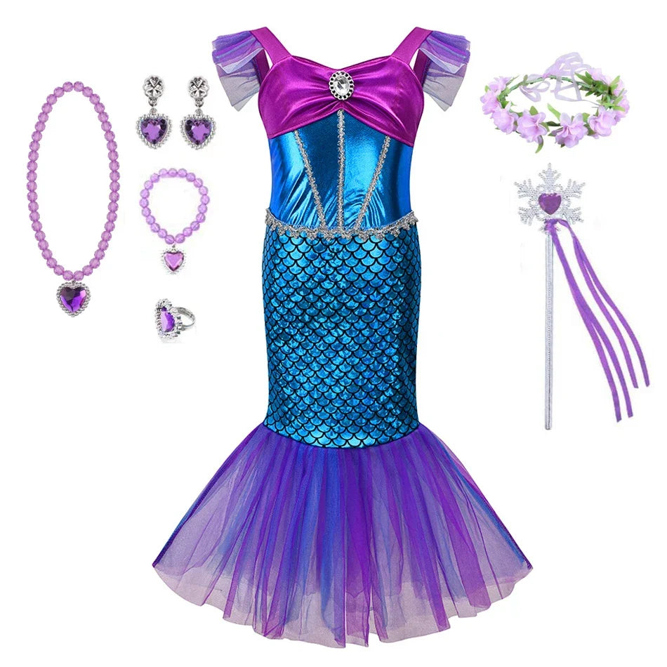 Mermaid Dress Girls Kids Cosplay Dresses Princess Costume Perform Clothes Birthday Party Halloween Clothing