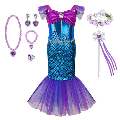 Mermaid Dress Girls Kids Cosplay Dresses Princess Costume Perform Clothes Birthday Party Halloween Clothing