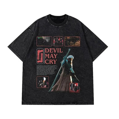 Devil May Cry 3 Dante Awakening Vintage Washed Tee, Double Sided Design, Front Dante Character Game Title Women And Men T-Shirt