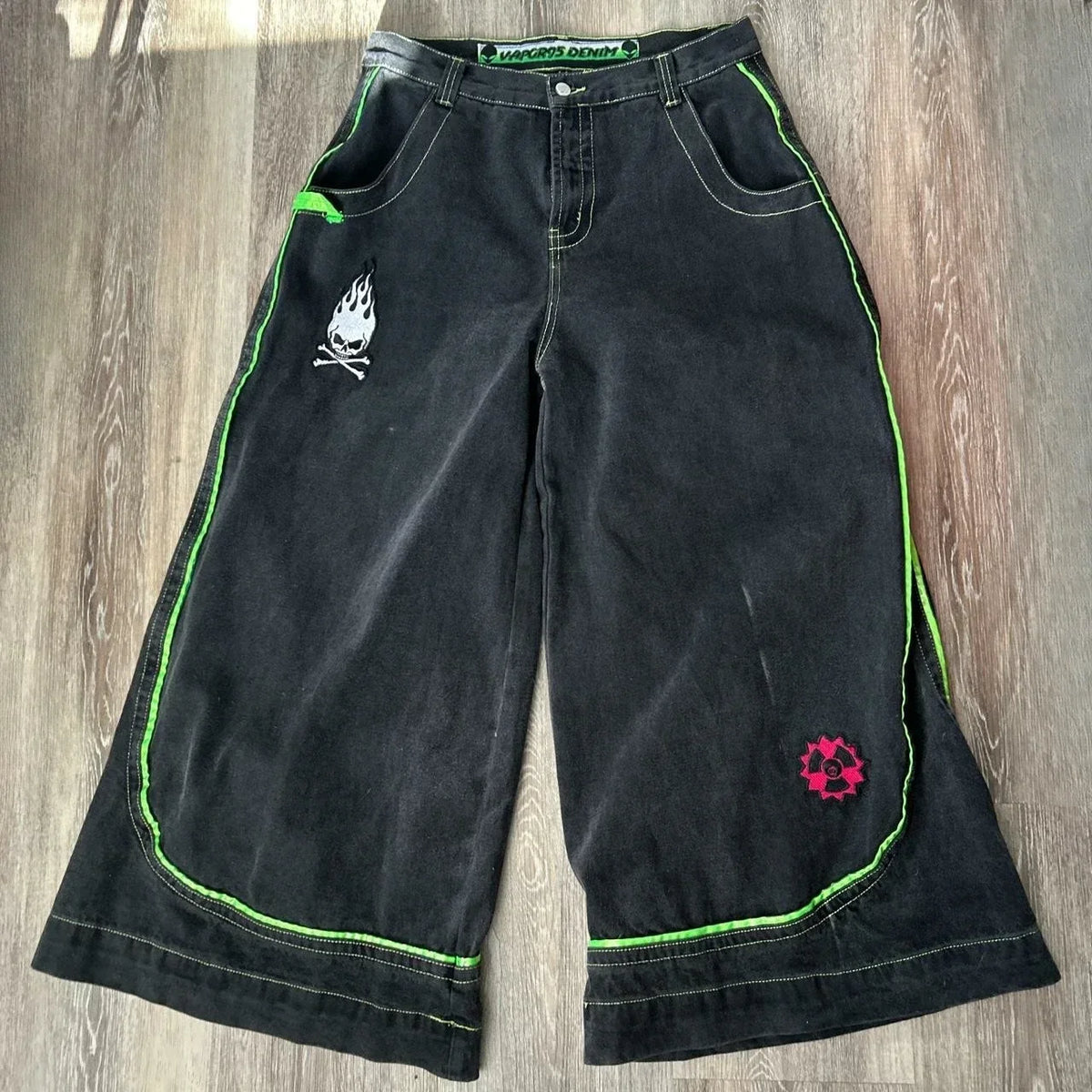 2025 European and American autumn winter jeans casual wide-leg Harajuku alien pattern trousers hip-hop high street gothic jeans