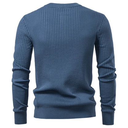 Men's Long Sleeve T-shirt Fall Winter Fashion Knit Slim Fit Polo Sweater Riibed Henry Collar Sweatershirt for Man