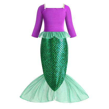Christmas Holiday Birthday Party Mermaid Princess Same Style Girl Ariel Cosplay Long Sleeve Mermaid Dress Accessory Suit
