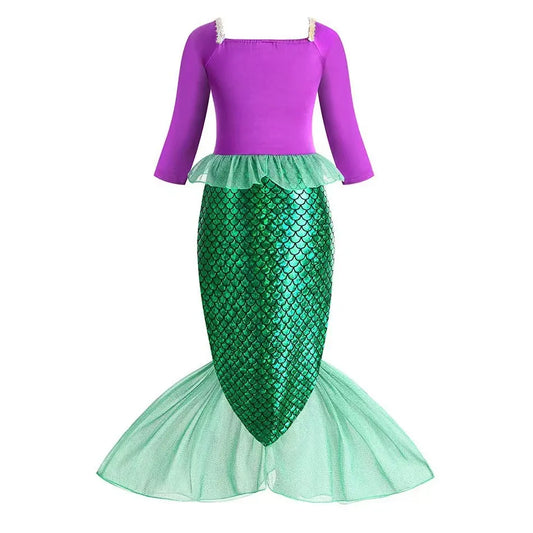 Christmas Holiday Birthday Party Mermaid Princess Same Style Girl Ariel Cosplay Long Sleeve Mermaid Dress Accessory Suit