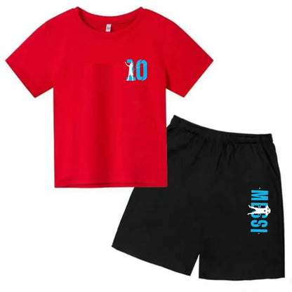 Summer Children‘s Set Brand Messi Print Short Sleeve T-shirt + Shorts 2pcs Set Sportsuit Casual Fashion Kid Boy Girl Fan Clothes