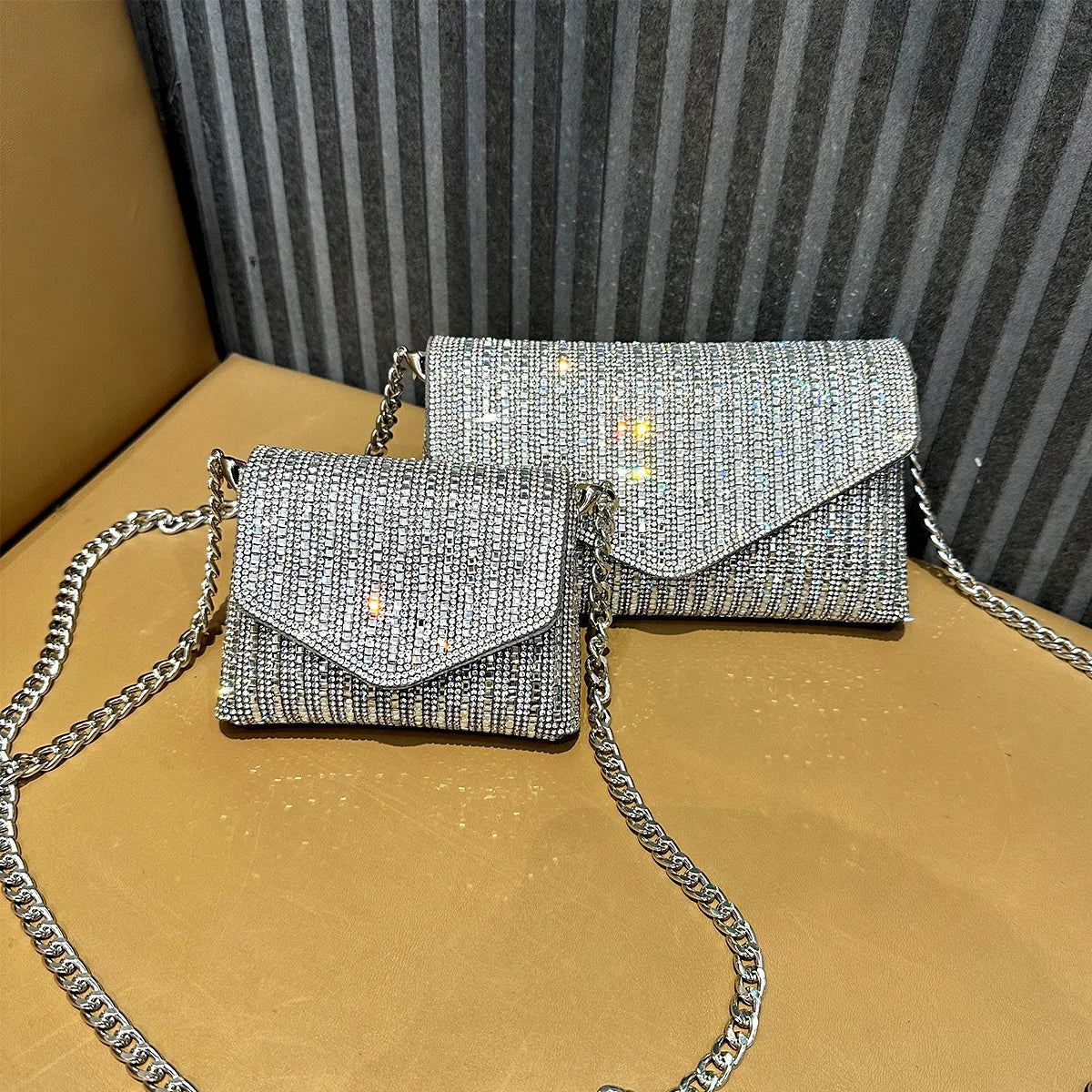 Rhinestones Bag for Women 2024 Mini Purses and Handbags Clutch Wallets Ladies PU Leather Chain Party Evening Shoulder Bag