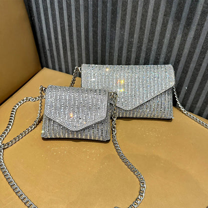 Rhinestones Bag for Women 2024 Mini Purses and Handbags Clutch Wallets Ladies PU Leather Chain Party Evening Shoulder Bag