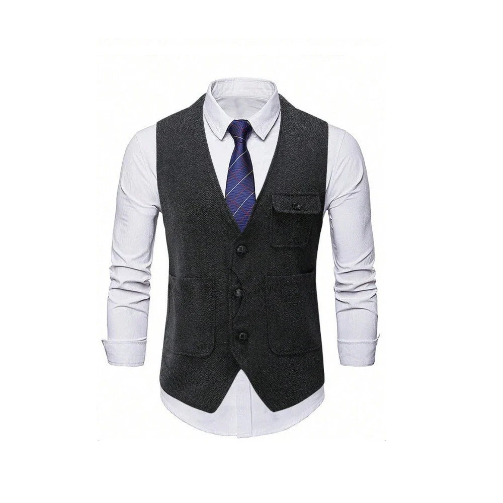 Men's Single Breasted Herringbone Suit Vest Casual Business Dinner Party Dress Mail Waistcoat Top Coat Wedding Groomsman's Dress