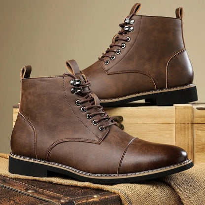 Brand Men High-top Leather Boots Classic Chelsea Boots Lace Up Pointe End Ankle Boot Men's Business Dress Boots Botas Masculinas