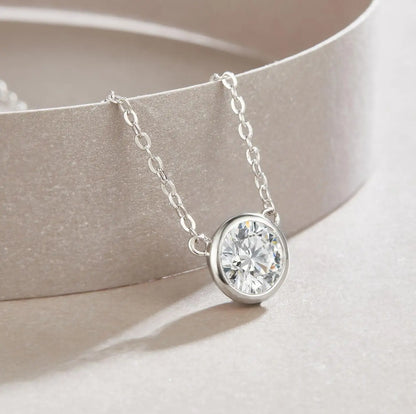 Certified 1 Carat Bazel Moissanite Necklace D Color Lab Created Diamond 925 Silver Choker Chain  for Women Jewelry Gift With GRA