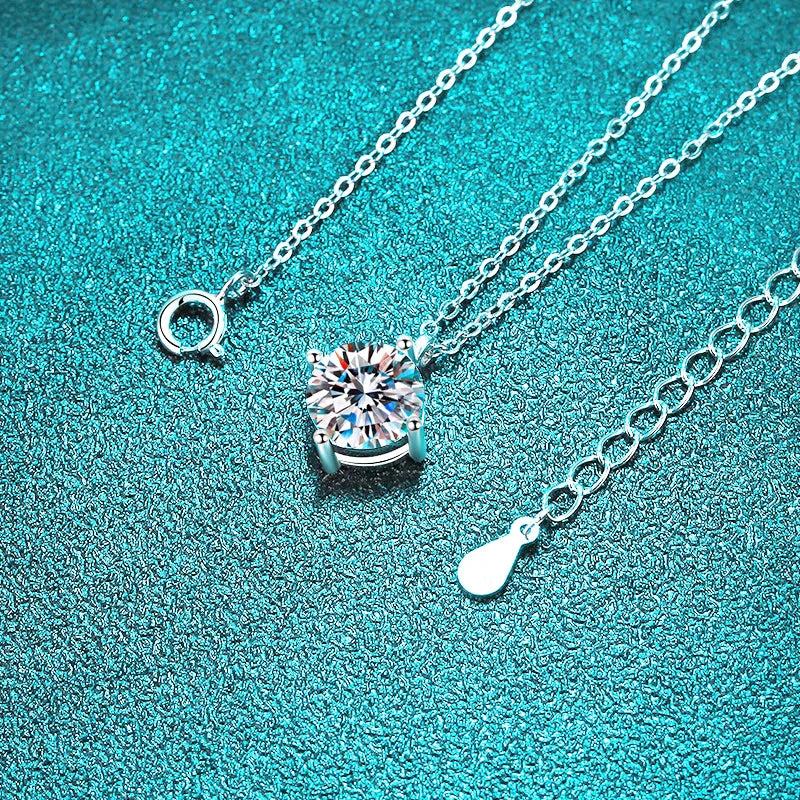 1ct VVS Moissanite Necklace for Women Simulated Lab Diamond Pendant Gift 100% Sterling Silver Wedding Jewelry Four-claw