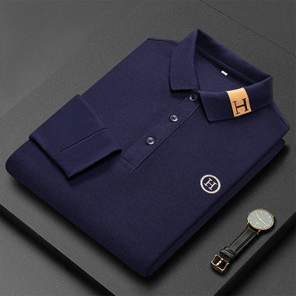 New Best-selling Spring and Autumn Men's Trendy Fashion Lapel Embroidered Long Sleeved Top Polo Shirt Sweatshirt T-shirt