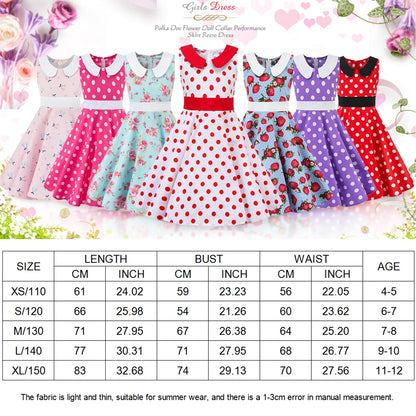 LPATTERN Girls' Vintage Rockabilly Dress Party Retro Polka Dot Floral Pattern A-line Dresses Pleated Skirt Knee-Length for 4-10Y