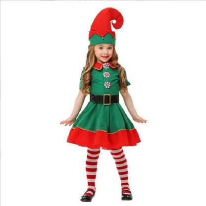 2026 Girl Boy Christmas Elf Costumes Santa Claus Kid Suit Festival Halloween Cosplay Sets Green Elves Clothes