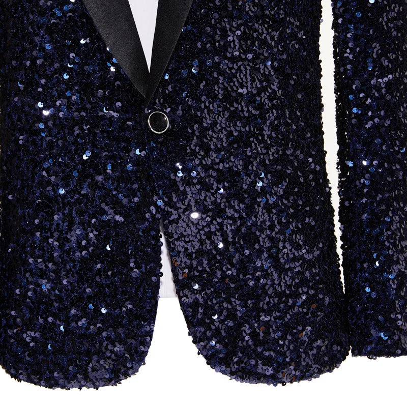 Shimmering Green Sequinned Blazer, Dazzling and Eye-catching, European Sizing, Men's Wedding Party Stage Dazzling Formal Wear