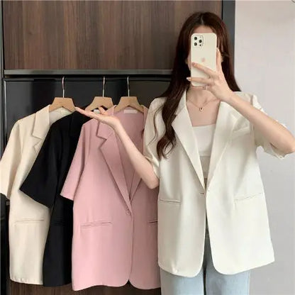Loose Casual Thin Short Sleeve Women's Suit Jacket Summer New Style Korean Version Fashionable All-Match Lightweight Polyeste...
