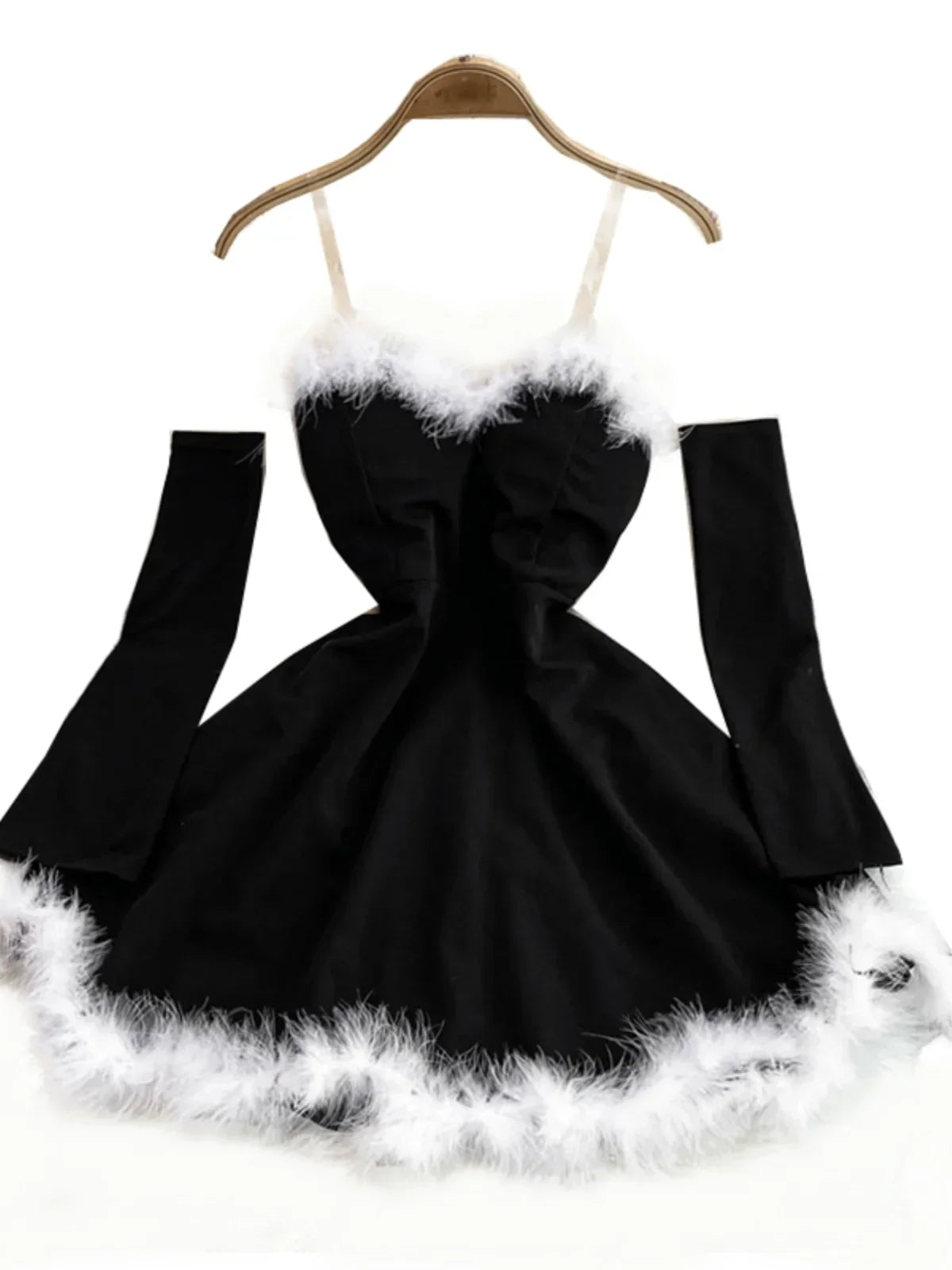 Women's Christmas Dress Sexy Low-cut Waist Thin Big Pendulum Fluffy Splicing Suspender Tube Ling Dress Red