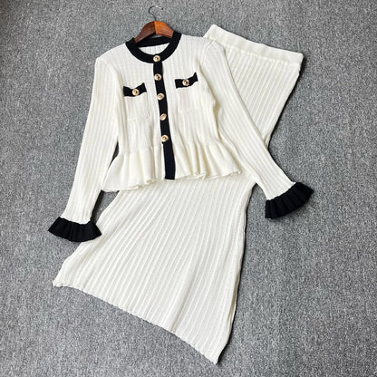 Brand Fashion One-piece Knitted Maxi Dress Women Elegant V-neck Ruffled Slim Waist Bodycon Sweater Dress Party Vestido