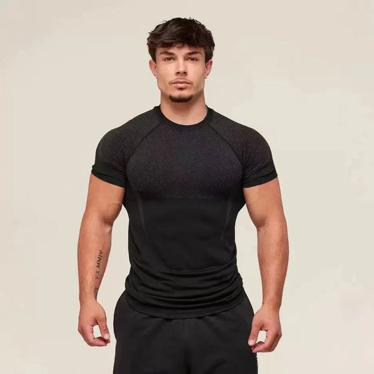 Agate Fitness T-shirt, SHARK Logo Elastic Top, Men's and Women's Fitness Short Sleeves