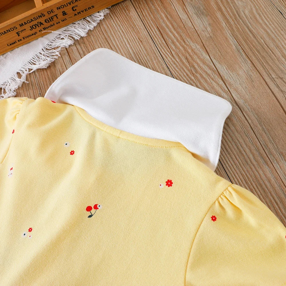 Baby Girls Summer Dress Short Sleeved Turn Down Collar Cotton Clothes for Girls Aged 2-6 Years Kids Dresses