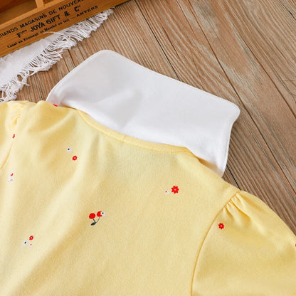Baby Girls Summer Dress Short Sleeved Turn Down Collar Cotton Clothes for Girls Aged 2-6 Years Kids Dresses