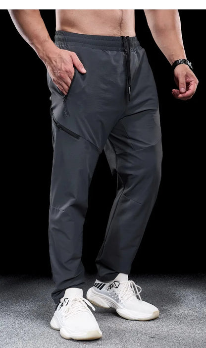 New Autumn Winter Men Quick-drying Sports Casual Trousers Gym Fitness Running Training Clothes Micro-elastic Zipper Pocket Pants