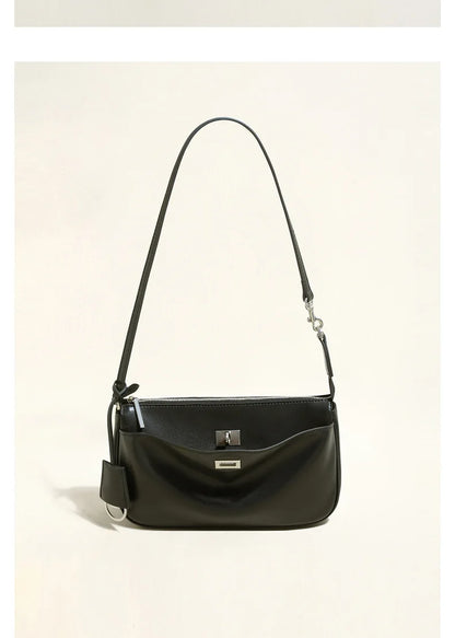 2026 Spring New Luxury Brand Women Shoulder Bags Split Leather Black Handbags Women Fashion Gold Buckle Underarm Bags