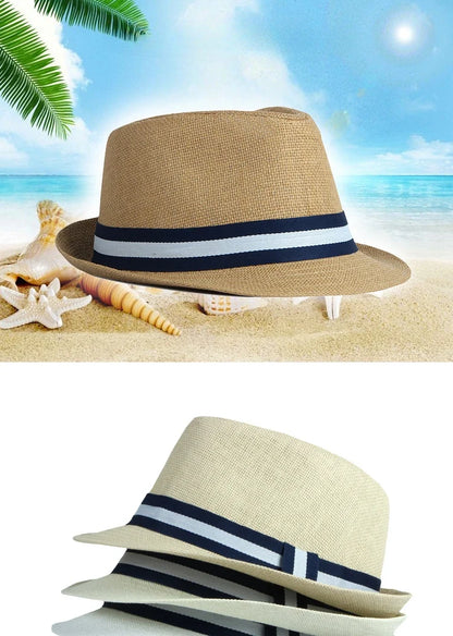 Summer Men's Jazz Hat British Retro Spy Hat Beach Casual Straw Woven Small Top Hat Female Stripe Belt Fedoras Hat Panama Cap