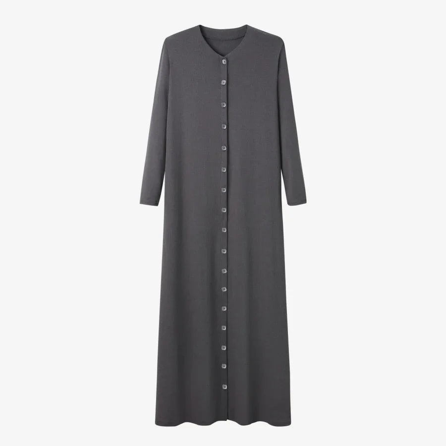 AS AW25 ribbing maxi dress woman fashion V neck comfortable button dress