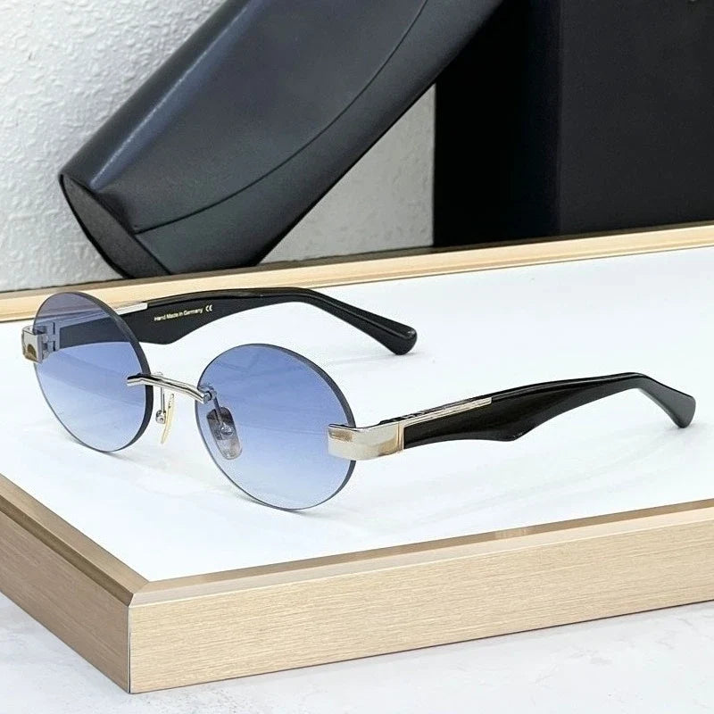 High Street Rimlesss Sunglasses Oval Alloy Acetate High Quality for Men Women Classical Vintage UV400 with Case