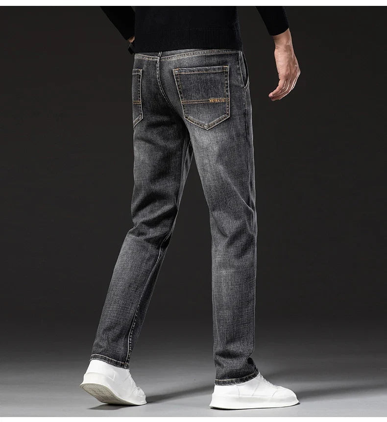 New Spring Summer Plus Size 40 42 44 Men Straight Loose Jeans Business Fashion Denim Stretch Pants Male Brand Trousers
