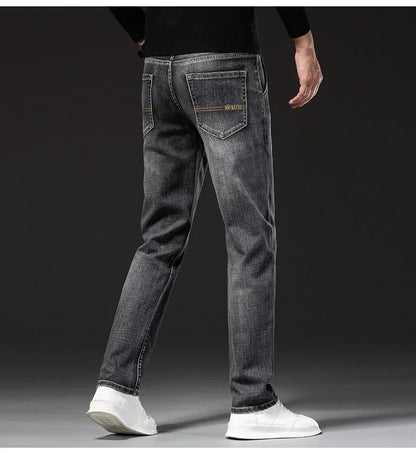 New Spring Summer Plus Size 40 42 44 Men Straight Loose Jeans Business Fashion Denim Stretch Pants Male Brand Trousers