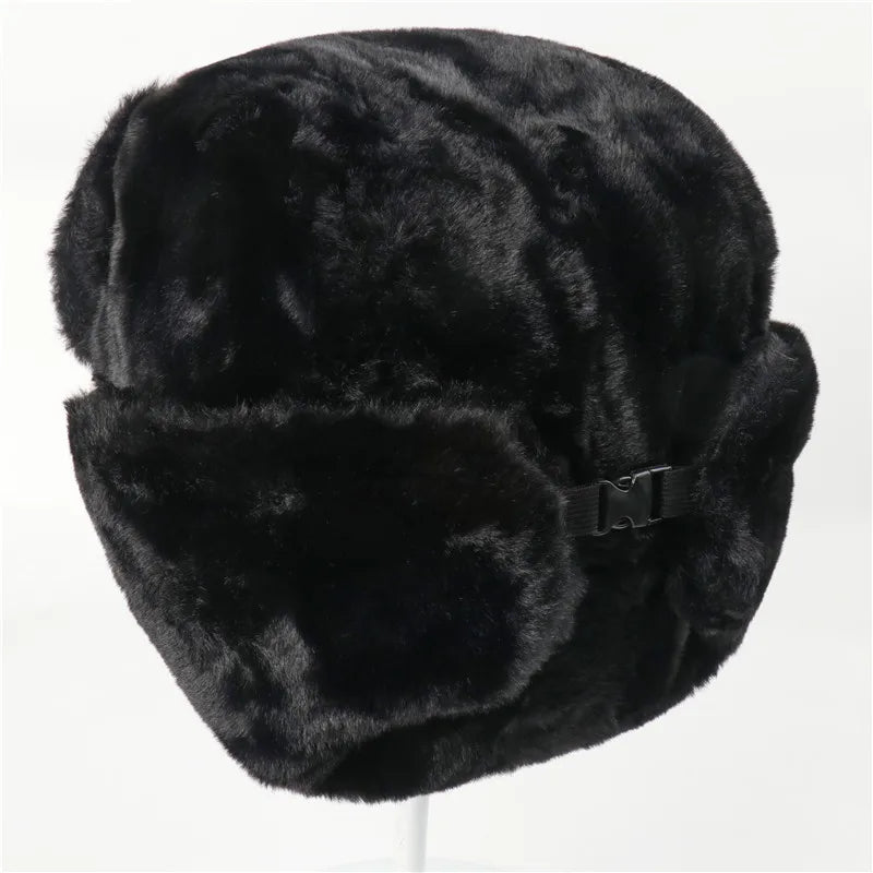 Men Women Ear Flap Hat Winter Full Fur Warm Outdoor Hat Windproof Cold Resistant Thickened Thermal Headwear for Cold Weather