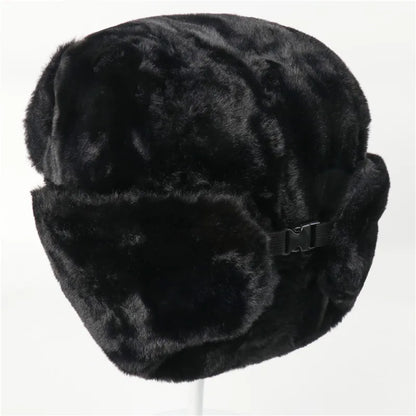 Men Women Ear Flap Hat Winter Full Fur Warm Outdoor Hat Windproof Cold Resistant Thickened Thermal Headwear for Cold Weather