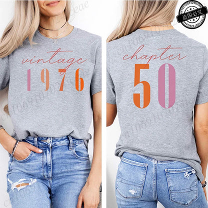 Fashion Women's T Shirts Clothing Vintage 50th Birthday Women Aesthetic T-shirts Classic 1976 Graphic 50 Bday Casual Tee Shirts