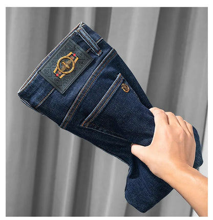Light Luxury Blue Jeans Men's Autumn and Winter Thick 2024 New Simple and Versatile Casual Stretch Slim High-End Trousers