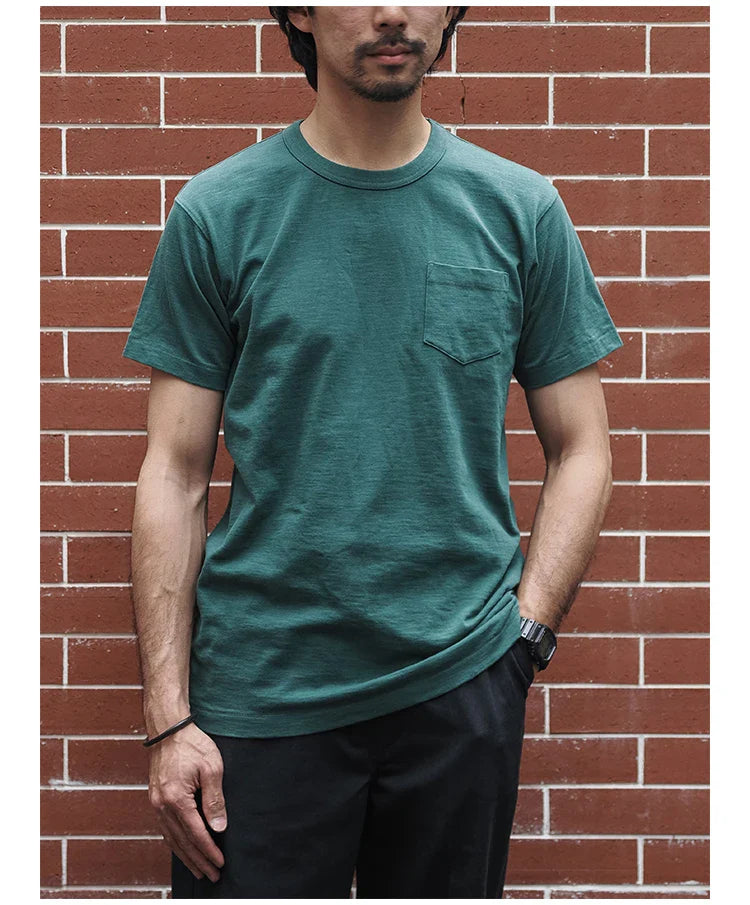 Rugged Bronson Loopwheel Tubular Pocket T-Shirt 220g Slub Cotton Men's Seamless Side Tee Short Sleeve